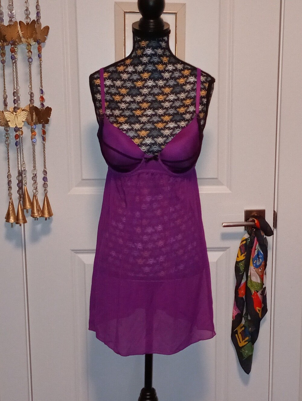 Purple La Vie en Rose babydoll dress with black lace